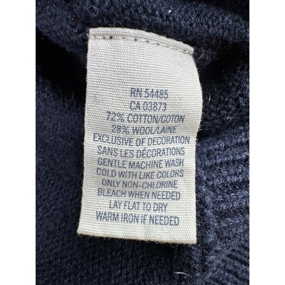 American Eagle Mens Wool Blend Cardigan Sweater L Navy Blue Elbow Patches Preppy - Picture 6 of 13